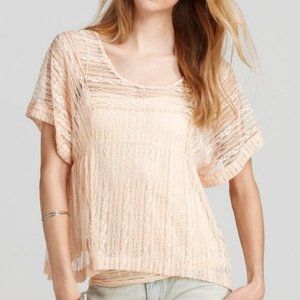 FREE PEOPLE Peach Tea Boxy Sheer Lace Blouse Top